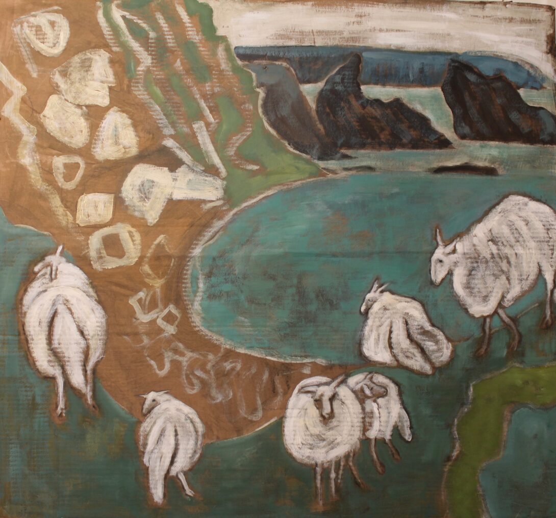 Ewe Lambs on the Cliff Path